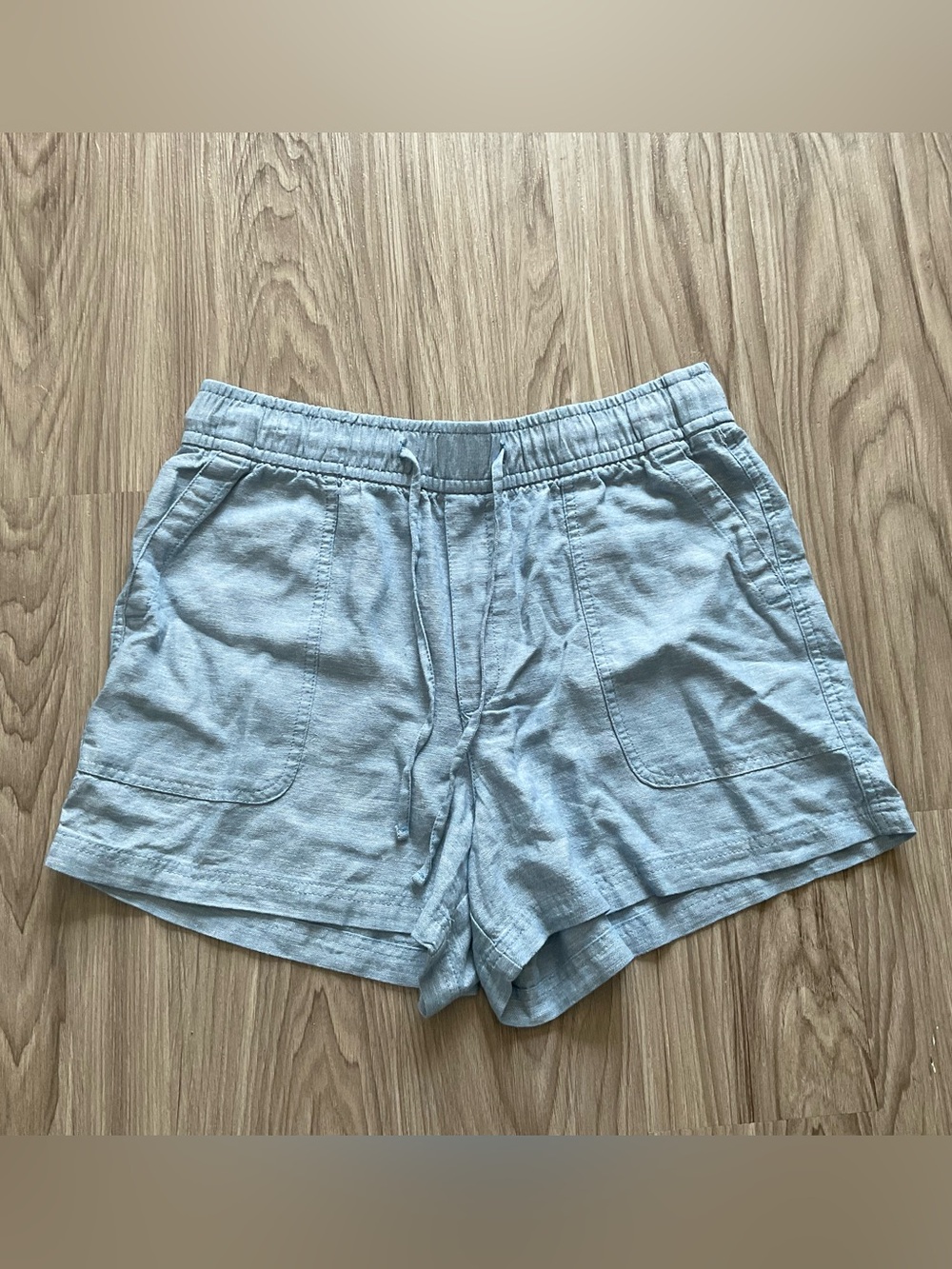 Gap Linen Blend Light Blue Pull On Shorts Adjustable Tie Waist Size Med Pockets